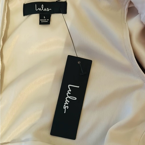 Lulus NWT Always Celebrating Ivory Satin Off-the-Shoulder Mini Dress Large - Picture 9 of 10